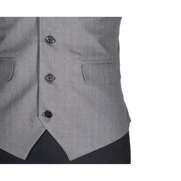 Mens Vest Suit Lapel Gray Striped Wool Dress Formal Wedding Waistcoat Medium 40 - Picture 6 of 8